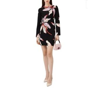 Marella Long Sleeve Floral Sheath Dress Size 12 Italian Designer Luxury